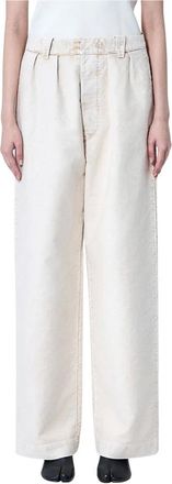 Maison Margiela Broeken, Dames, Beige, S, Katoen, Katoenen Wide Leg Broek