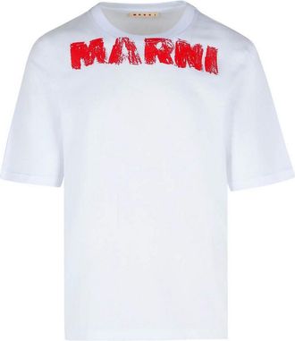 Marni White Cotton T-Shirt With Maxi Print