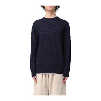 Missoni Round-neck Knitwear, male, Blue, Size: S Textured Knit Crewneck Sweater