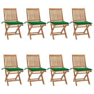 vidaXL Sillas De Jard&iacute;n Plegables 8 Uds Madera Maciza Teca Con Cojines Vidaxl