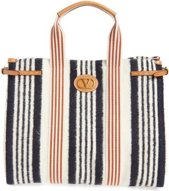 Valentino Garavani Large Tess Stripe Tote in Navy/Ivy at Nordstrom
