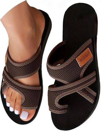 Generic Orthopedic Sandals for Women 2026 Breathable Comfortable Wide Beach Hollow Mesh Slide Sandals Summer Ladies Shoes With Arch Support (Brown, Adult, Wom