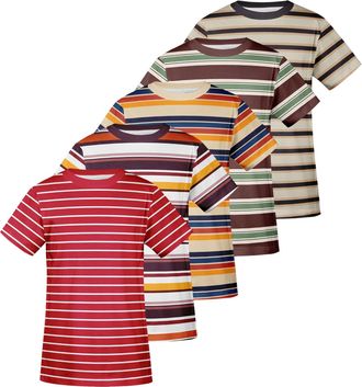 Generic Mens Striped T-Shirt Multipack Short Sleeve Cotton Casual Summer Lightweight Crew Neck Everyday Essential Casual Tee-5