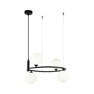 Maytoni Lampadario Contemporaneo Ring Metallo Nero 4 Luci e Diffusori Bianchi