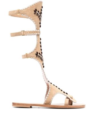 Alberta Ferretti beaded gladiator sandals - women - Calf Suede/Leather/Leather - 40 - Neutrals