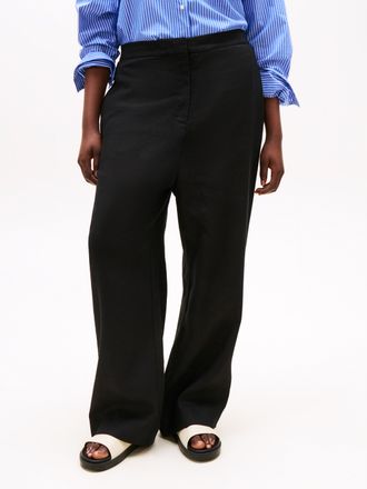 Tommy Hilfiger Leinenhose TOMMY HILFIGER CURVE CRV ESS LINEN TAILORED STRT PANT, Damen, Gr. 46, N-Gr, schwarz, Web, Obermaterial: 76% Leinen, 24% Lyocell, unifarben,