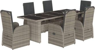 vidaXL 7 Piece Garden Dining Set with Cushions Grey Poly Rattan vidaXL