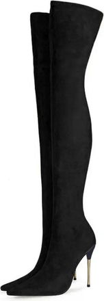 Generic Black,7.5 UK,Womens Thigh High Boots Faux Suede Elasticity Heels Over The Knee Boot Pointed Toe Fashion Fall Winter Stiletto Heel Dress Shoes