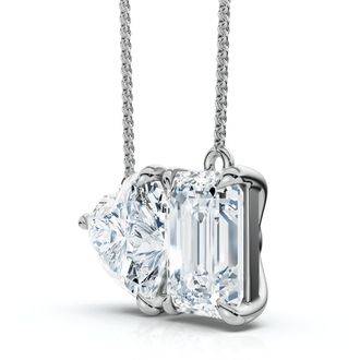Pompeii3 2Ct TW Toi et Moi Heart and Emerald Diamond Pendant 14k Gold 18 Chain Lab Grown