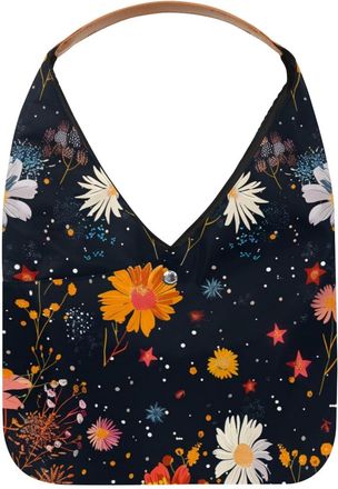 Generic Floral Dots Dark Background Reusable Lightweight Grocery Bags - Foldable Into Compact Pouch, Washable & Sturdy, Multipurpose for Shopping and Travel