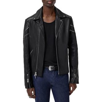 John Varvatos Daniel Oversprayed Leather Moto Jacket in Black at Nordstrom, Size 58X