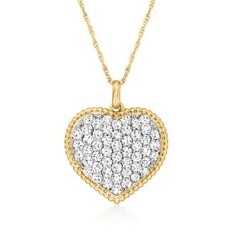Ross-Simons Pave Diamond Heart Pendant Necklace in 14kt Yellow Gold