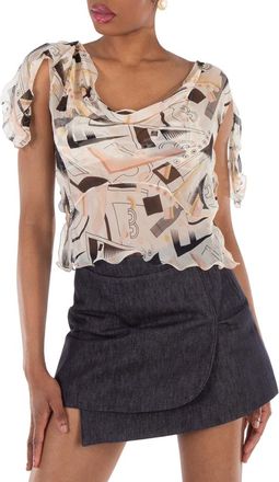 Fendi Abstract Printed Chiffon Top, Brand Size 44 (US Size 8)