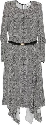 Elisabetta Franchi Geprinte midi-jurk met lange mouwen en riem - Dames - Casual kleedjes - Zwart - L - Kleedjes