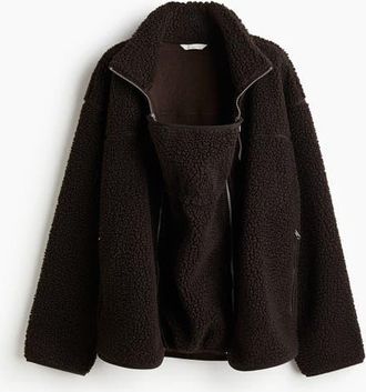 H&M Mama Before & After Babywearing Teddy Jacket in Dark Brown at Nordstrom, Size Xx-Large
