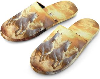Generic Seven Lucky Running Wild Horses Mens Slippers Warm Non-Slip Houes Shose Spa Slipper for Home Bedroom