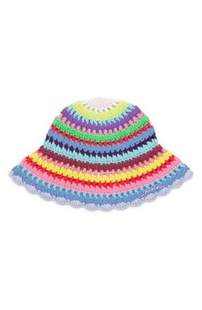 Ganni Crochet Striped Bucket Hat in Multicolour at Nordstrom, Size X-Small