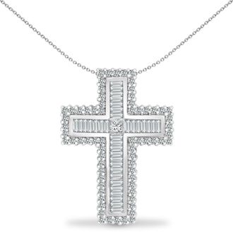 Jewelco London 18ct White Gold 1ct Diamond Framed Cross Pendant - 18X066