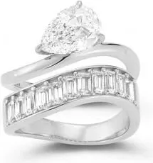 Glaze Jewelry Set of 2 Pear & Baguette Cut Moissanite Stackable Rings in Silver at Nordstrom Rack, Size 9