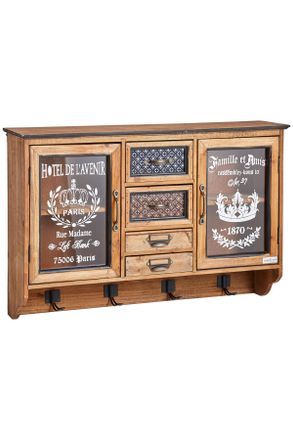 Landscape Hängevitrine, Naturfarben, Holz, Kiefer, massiv, 2 Fächer, 4 Schubladen, 70.5x46x17 cm, Holzmöbel, Holzschränke, Vitrinen Holz, Hängevitrinen Holz