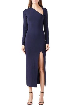 endless rose Asymmetric Neck Long Sleeve Sweater Dress in Navy at Nordstrom, Size X-Small