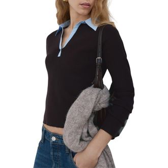 Mango Mixed Media Collar Sweater in Chocolate at Nordstrom, Size Small