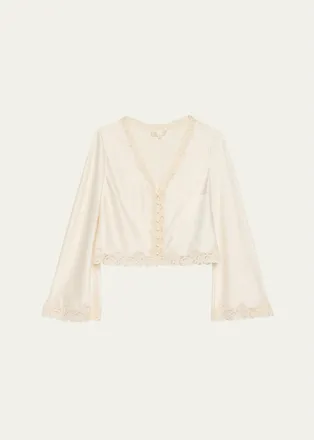 LoveShackFancy Fioretta Lace-Trim Satin Top