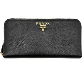 Prada Black Leather Long Wallet (Bi-Fold) (Pre-Owned)