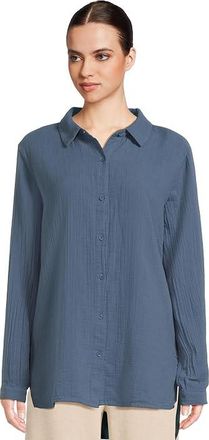 Mod-o-doc Long Sleeve Button Up Tunic Womens Clothing Pacific Blue : LG (US 12-14), Cotton