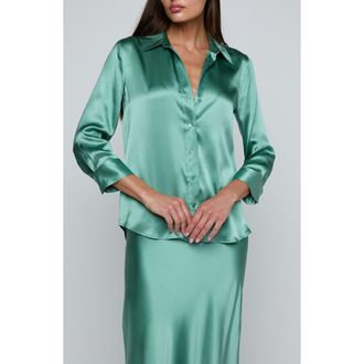 L'agence Dani Silk Charmeuse Blouse in Malachite Green at Nordstrom, Size Xx-Small