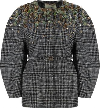Fendi Blouson - Dames - Blazers - Grijs - 2XS - Katoen - Jassen