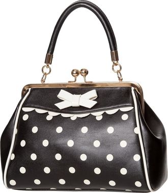Banned Crazy Little Thing Vintage Bag 50s Rockabilly Polka Top Handle Handbag - Black & White