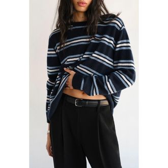 Reformation Cashmere Boyfriend Sweater in Navy Multi Stripe at Nordstrom, Size X-Large