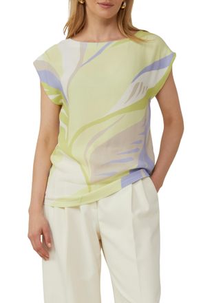 s.Oliver Black Label T-Shirt S.OLIVER BLACK LABEL, Damen, Gr. 34, weiss (wei&szlig;), Obermaterial: 93% Baumwolle, 7% Elasthan, bedruckt, regular fit taillenbedeckt, U-Boot-Auss