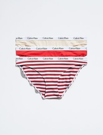 Calvin Klein Womens Carousel Logo Cotton 3-Pack Bikini - Multi - XS