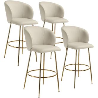 TecTake Bar Stool Luana Cream/Gold Set Of 4