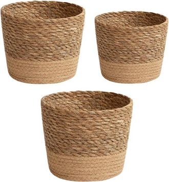 OEM Juego De Macetas Tejidas - Macetas De Junco Marino - Decoraci&oacute;n Para Plantas - Capa Impermeable Incorporada - 3 Tama&ntilde;os - Natural