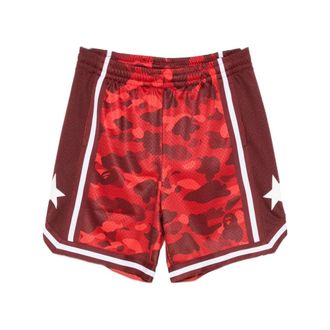A Bathing Ape Casual Shorts, male, Red, Size: XL ABC Camo Mesh Shorts