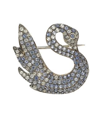 Suzy Levian 18K & Silver 1.52 Ct. Tw. Sapphire Swan Brooch