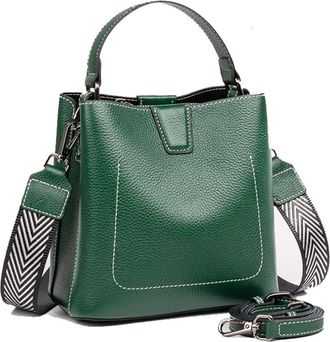 Generic Genuine Leather Bucket Crossbody Bag for Women Large Satchel Handbag Fashion Bucket Shoulder Bag Ladies Purses (Green)