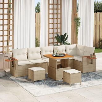 vidaXL Vidaxl - Conjunto De Sof&aacute; De Jard&iacute;n Con Coj&iacute;n 9 Pcs Beige Polirat&aacute;n