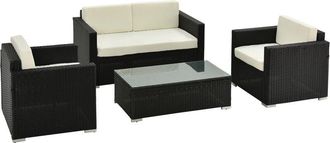 OUTSUNNY 4PC Rattan Sofa Set Outdoor Coffee Table Chair Wicker Garden Black