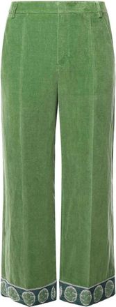 Valentino Garavani Pantaloni Larghi in Velluto con Orlo Decorato - - Trousers - Uomo - Verde - M