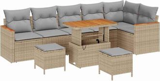 vidaXL Garden Sofa Set with Cushion with Storage Beige Poly rattan vidaXL