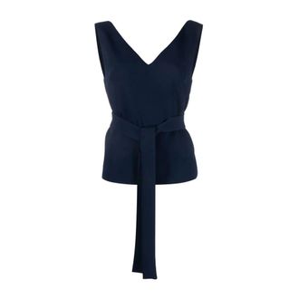 P.A.R.O.S.H. P.a.r.o.s.h., Tops, Dames, Blauw, L, Polyester, Blauwe Polyester Blouse met V-hals