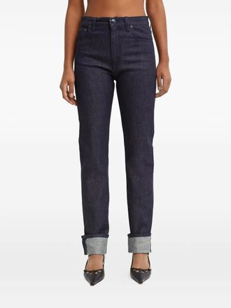 Victoria Beckham five-pocket leather-patch trousers - Blue
