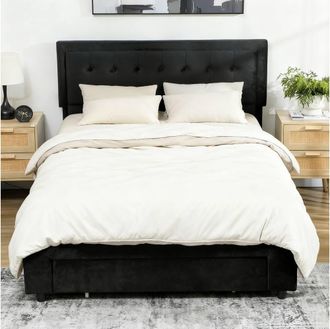HOMCOM 5ft Double Bed Frame with Storage & Adjustable Headboard, Black | Size: King