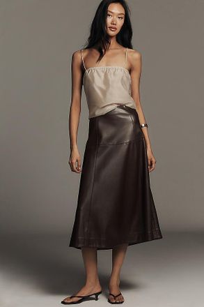 English Factory Faux Leather High-Rise Midi Skirt
