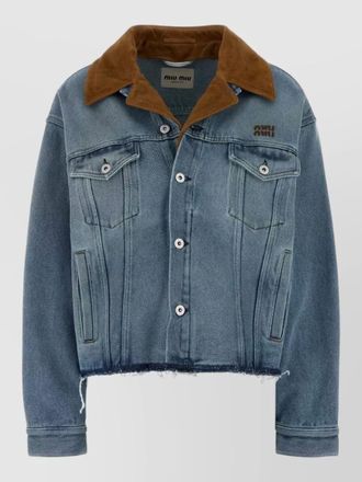 Miu Miu denim jacket chest pockets contrast collar