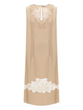 Ferragamo lace-inserts mini dress - women - Organic Silk - 36 - Neutrals